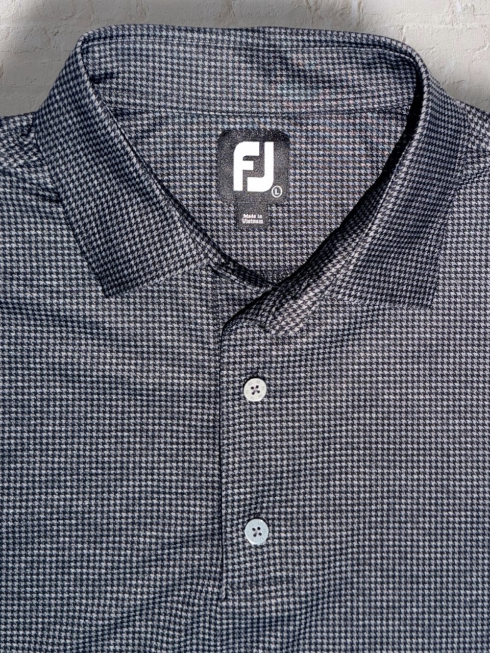 FootJoy FJ Men's L Heather Lisle Houndstooth Golf Polo Charcoal Black ProDry